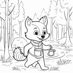 a fox holding a fire hose in the forest