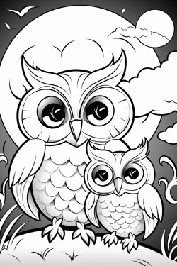 smiling halloween pumpkin and cute owl flying in front of the moon