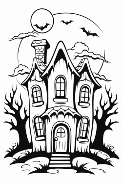 haunted house with ghosts coming out of the windows