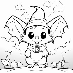 cute bat wearing a witch hat