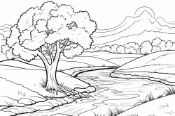 un paysage dautomne avec un arbre dautomne sur la gauche et un norme gland qui pend  sa branche
