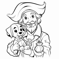 a pirate wizard with a clown puppy