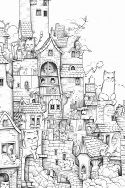 a cat town with cats dressed and acting like humans