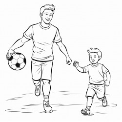 boy and father playing soccer