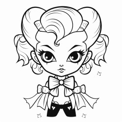 halloween themed coloring page with a cute vampire with a bow