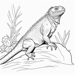 a full body coloring page of an iguana