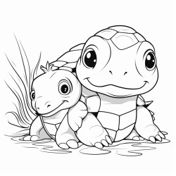 turtle cuddling an axolotl