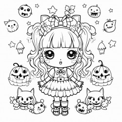 coloring page summer hallowen no background kawaii style white and black