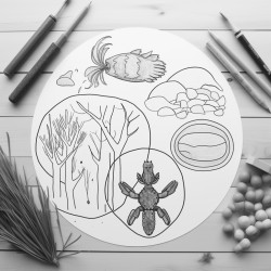 a collage that includes a pine tree wooden boat oars a lobster a potato  a moose mittens a sand dollar a shrimp a whoopie pie a clam bluberries and a chickadee
