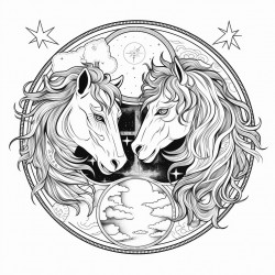 moon and sun with a horses