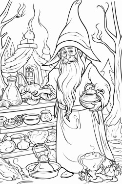 wizard cooking in enchanted forest
