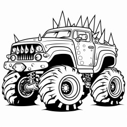 monster truck with spikes and teeth with big wheels