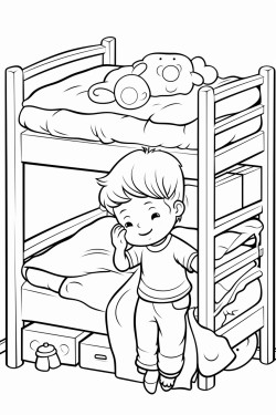 a mixed race little boy sleeping in the top bunk bed