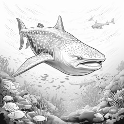 a whale shark with intricate pattern inside of it no color no shading medium line