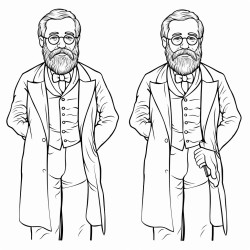 empty bearded male character with glasses dressed like in the 19th century 2 almost same pictures to find differences