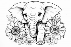 baby elephant baby owl in sunflower and roses