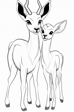 outline of a happy antelope and its cute baby fawn