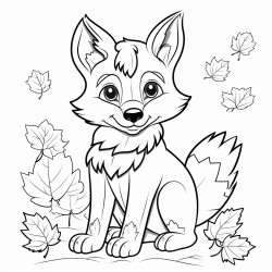 a wolf with fall leaves