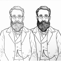empty bearded male character with glasses dressed like in the 19th century 2 almost same pictures to find differences