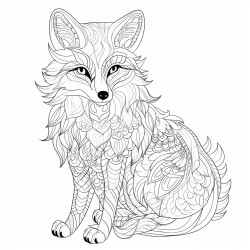 an arctic fox with intricate patterns inside its body no shading or colouring with thick lines