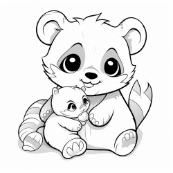 panda playing with cat