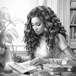 black woman with long hair counting money in a luxury room