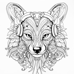 zentangle animal with headphones