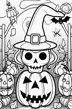 halloween coloring page white background bold line art