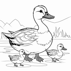 a duck with four babt duck