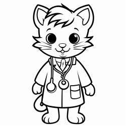 a cat in a doctor suit easy for kids and good lines very simple lines