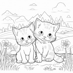 paisaje primveral con gatos y arcoiris