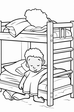 an african american boy fast asleep atop a bunk bed
