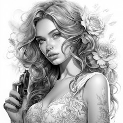 a beautiful chick with long hair holding a gun