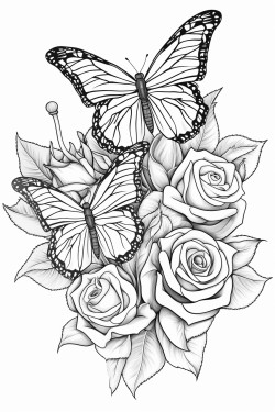 roses and buterflies