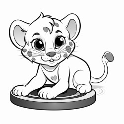 cheetah playing curling coloring book thick lines