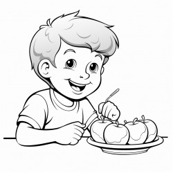 a kid eating apples