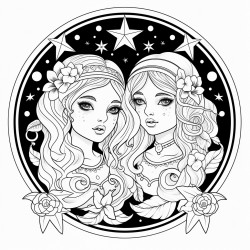 zodiac gemini witchy coloring page