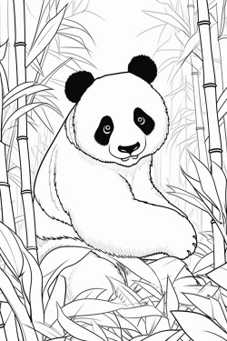 giant panda  a panda eating bamboo sitting among bamboo trees in a peaceful forest