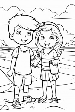 girl and boy playing at the beach