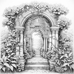 secret garden ornate art nouveau gate high hedges