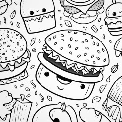 colouring book for adults a cute kawaii burger low detail thick lines no shading black and white marker line