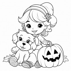 little girl sitting on a pumpkin holding a puppy