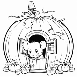 a pumpkin with a cutout showing the inside of a mouse house
