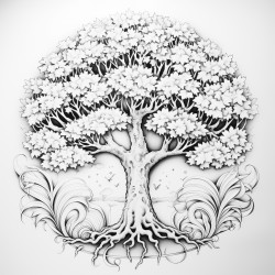create a tree with mandala pattern inside and nature art stress relieving