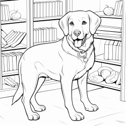 labrador retriever dog in a library