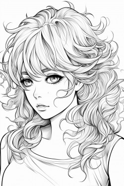 an anime girl with lots of hair detail