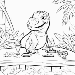 iguana at a table in the forest