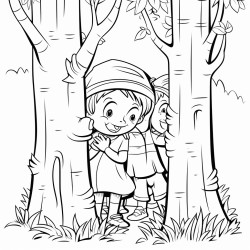 kids playing hide and seek in the forest