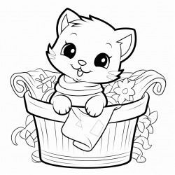 cat in a laundry basket with laundry