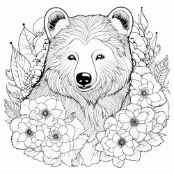 black bear with pattern inside with flowers